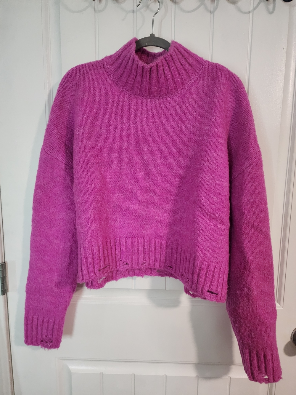 Women's Magenta Funnel Neck Cropped Sweater